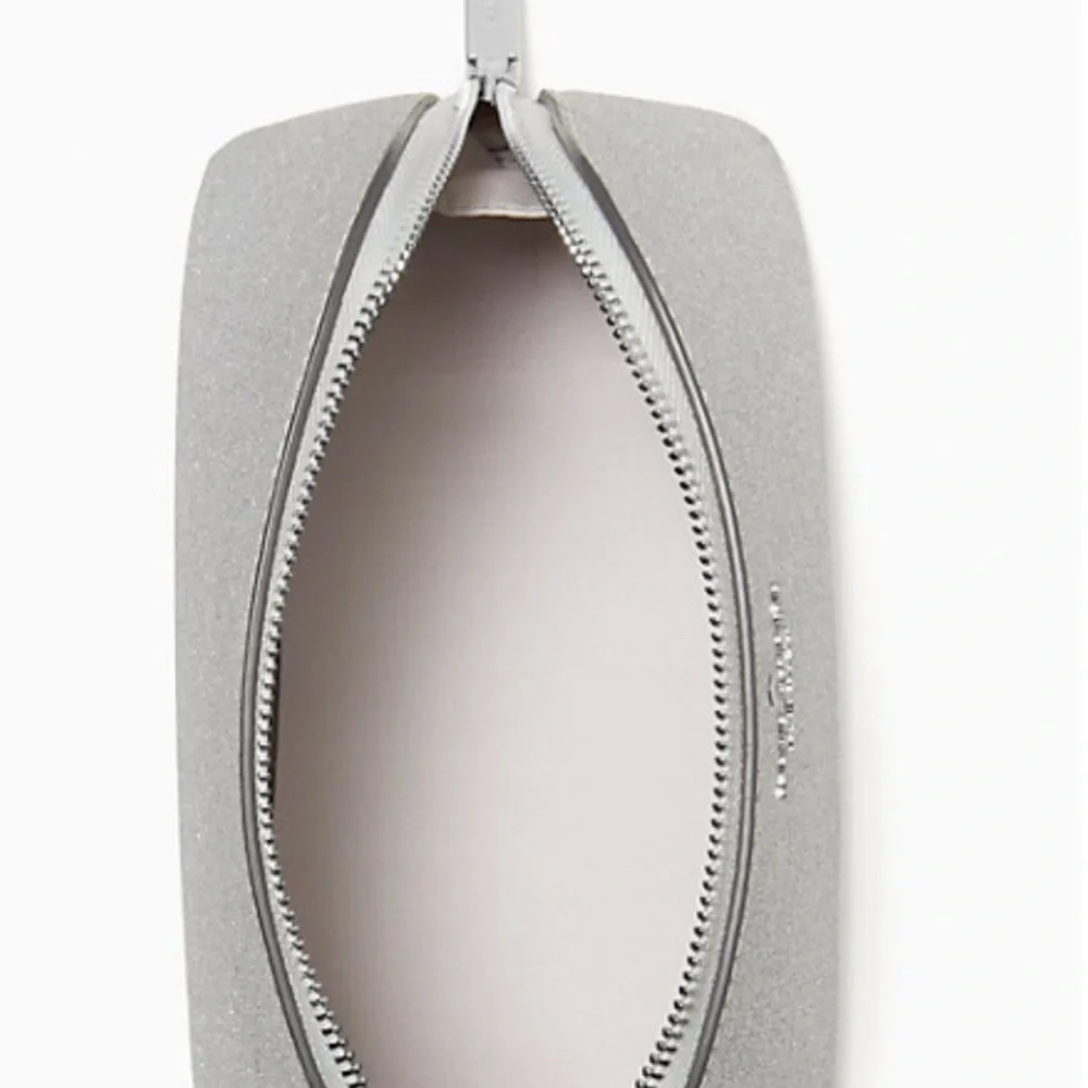 NWT Kate Spade Shimmy Glitter Small Cosmetic Case (Lunar Light Silver)